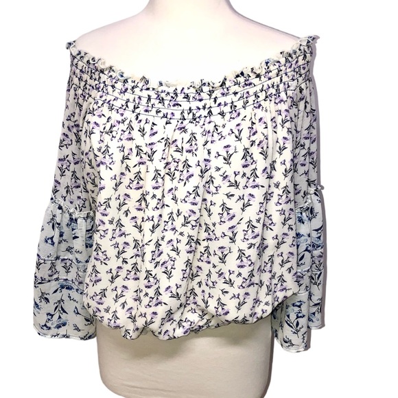 Free People Women’s Peasant Style Blouse Floral Size S Oversized Stretch - Picture 1 of 8